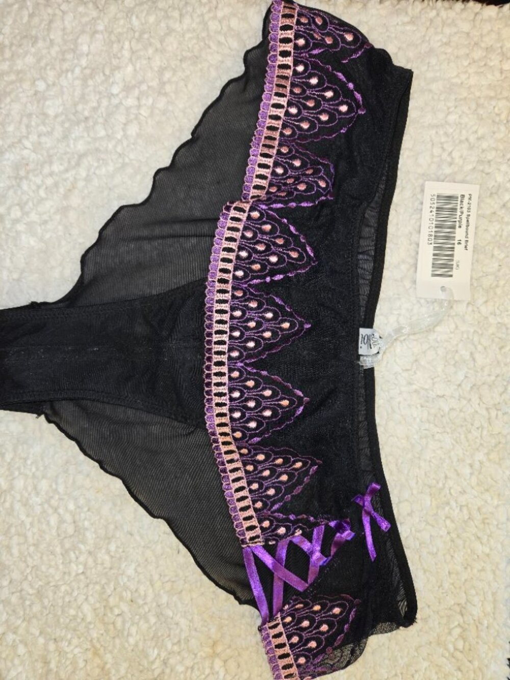 NWT Pour Moi? Lace Bra & Brief Set UK 34G US 34I Brief US 12 Black Purple - Picture 5 of 6